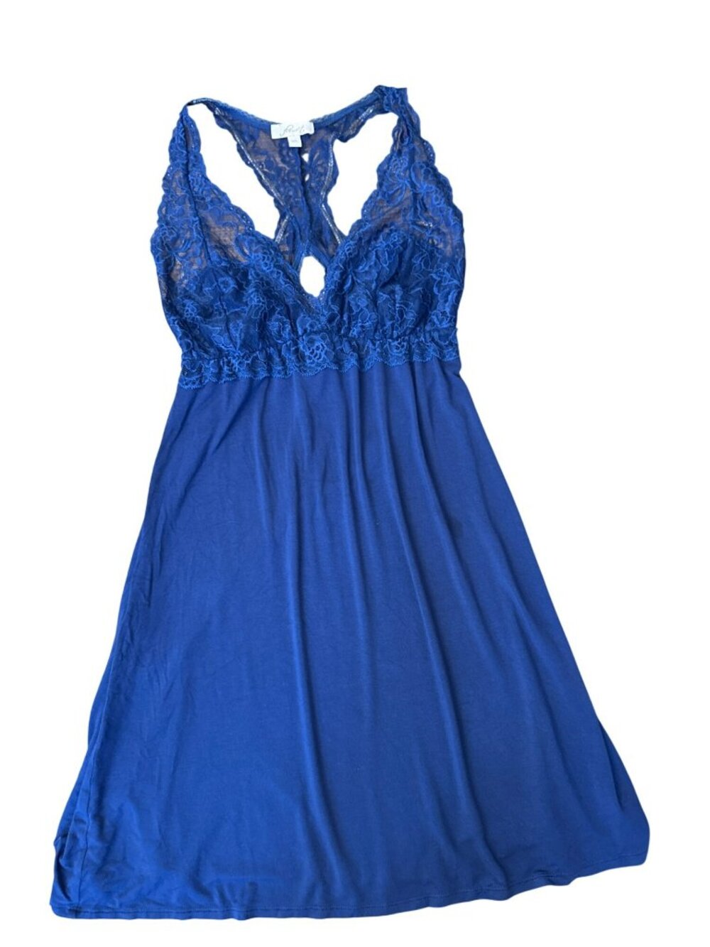 Fleur't Navy Blue Lace Chemise Nightgown M/L Stretch Slip Dress Medium Large